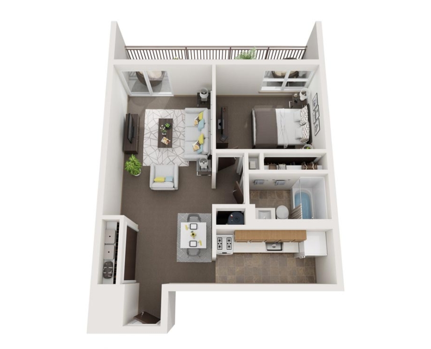 Twin Towers Apartment Detail 1 bedroom 1 bathroom 650 sq. ft. A and B